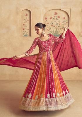 Pink Embroidery Chinon Gown With Dupatta