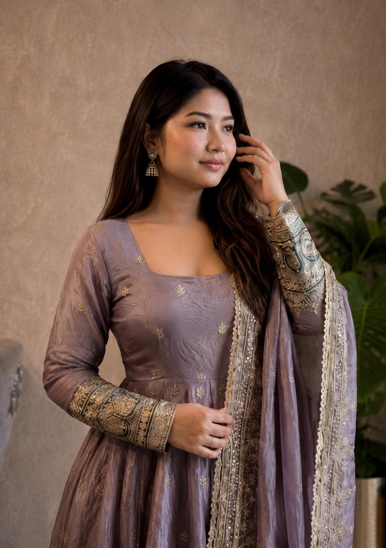 Rani Embroidery Silk Gown Set - Indya