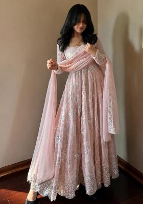 Light Pink Embroidery Georgette Gown Set