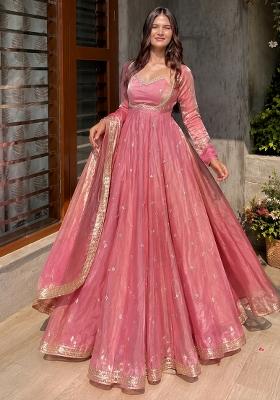 Green Embroidery Silk Gown Set