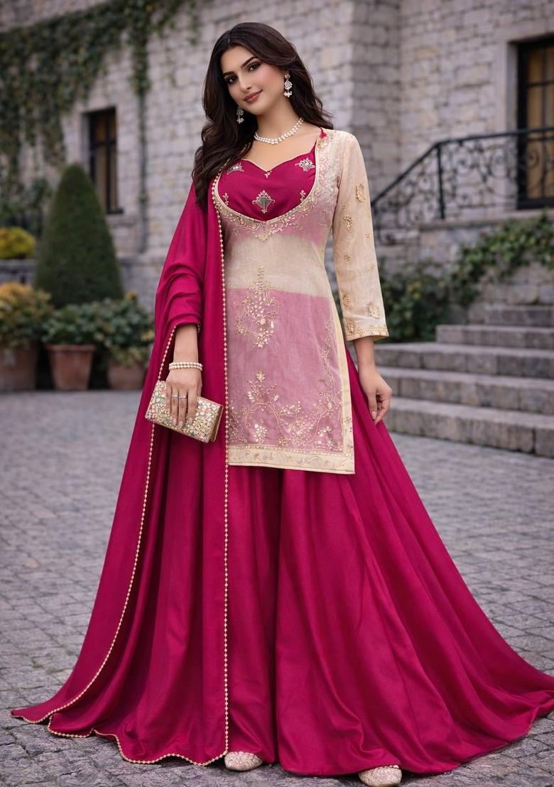 Rani Embroidery Chinon Palazzo Set - Indya