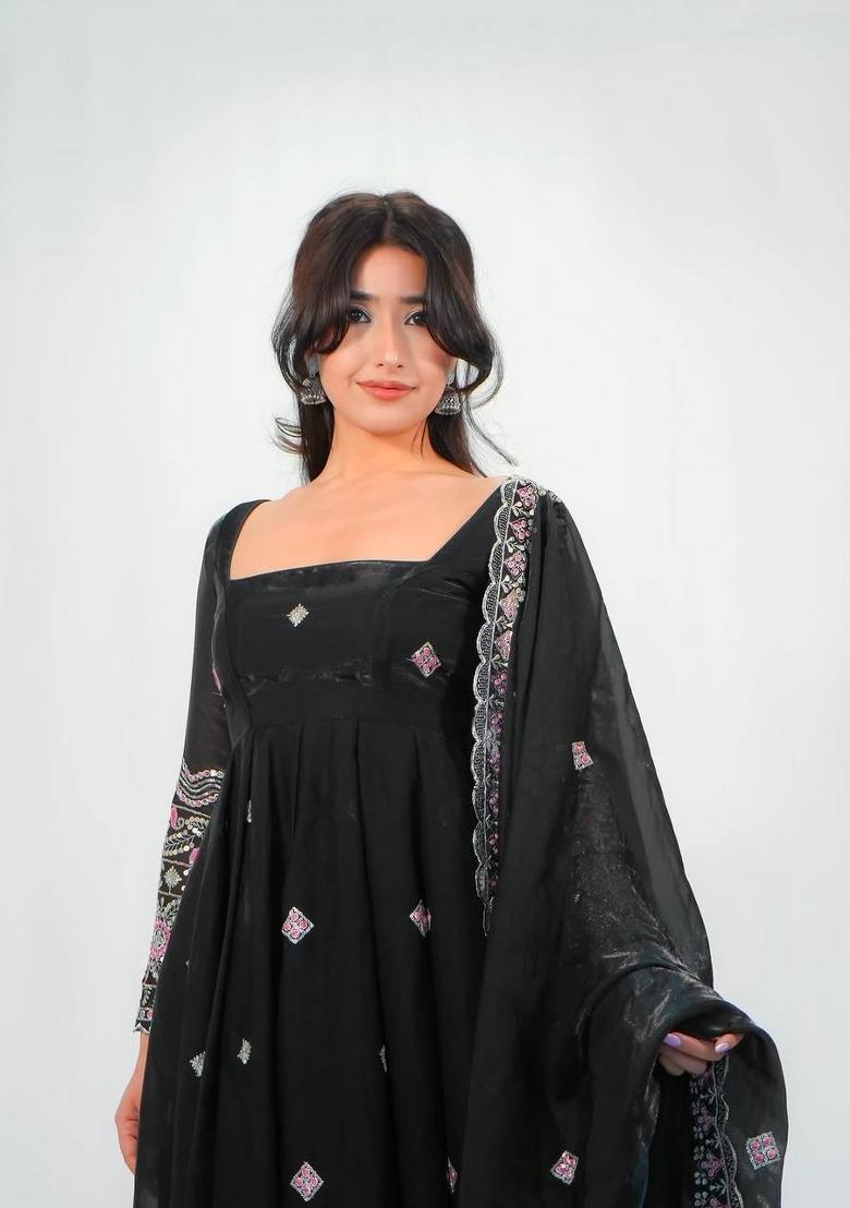 Black Embroidery Silk Palazzo Set - Indya