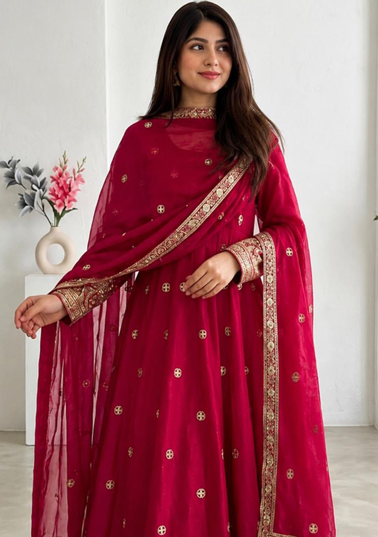 Rani Embroidery Silk Gown Set - Indya