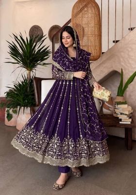 Mauve Embroidery Silk Gown Set
