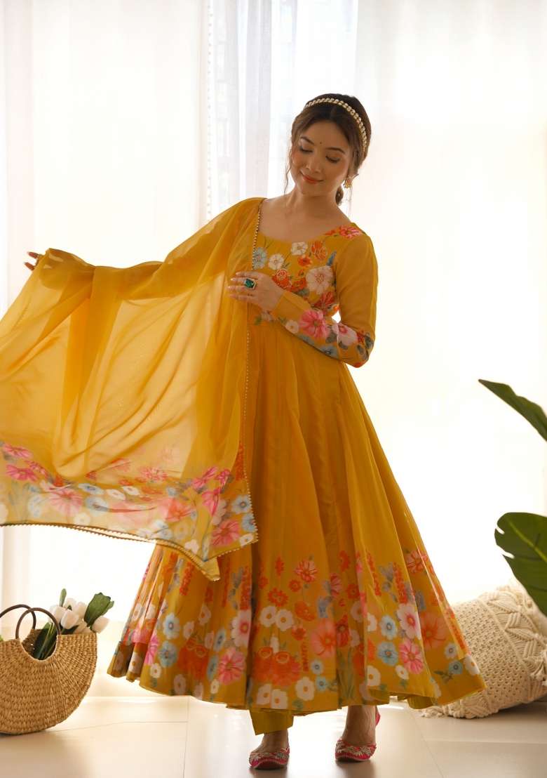 Red Bandhej Chiffon Gown Set - Indya