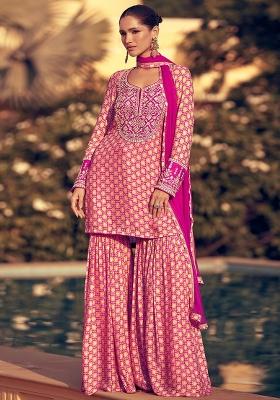 Pink Embroidered Silk Kurta Set