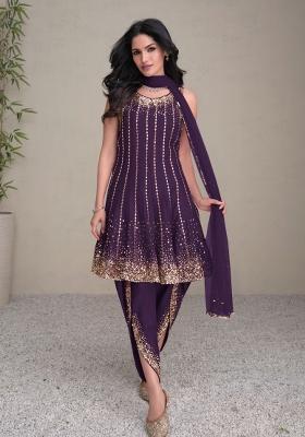 Purple Embroidered Silk Kurta Set