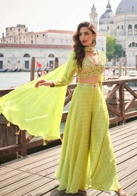 Lime Yellow Embroidered Viscose Palazzo Set