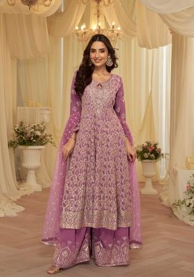 Lavender Embroidered Georgette Kurta Set