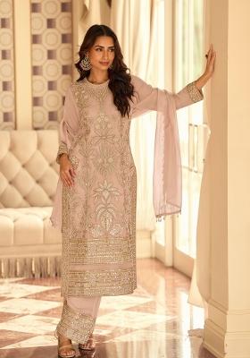Dusty Rose Embroidered Georgette Kurta Set
