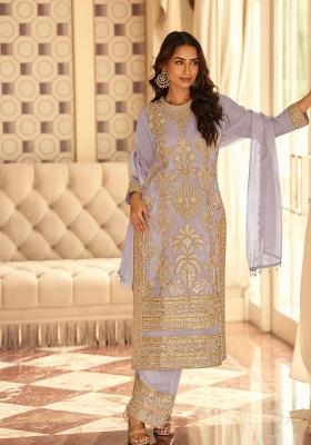 Lavender Embroidered Georgette Kurta Set