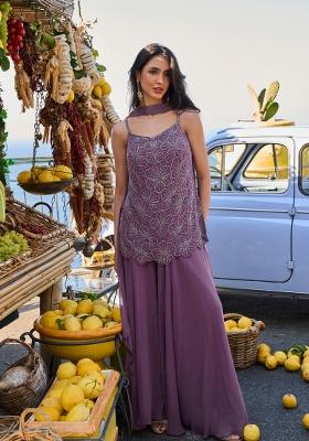 Deep Purple Embroidered Georgette Kurta Set