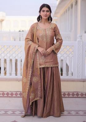 Brown Zari Work Silk Kurta Set