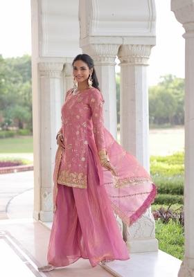 Pink Sequin Work Silk Kurta Set