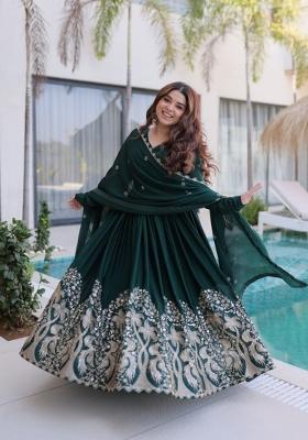 Green Sequin Work Silk Gown With Dupatta