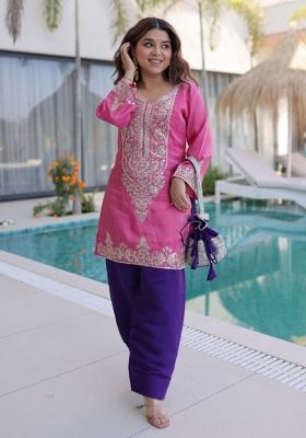 Pink Sequin Work Viscose Kurta Set