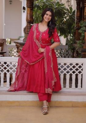 Pink Beads Work Silk Kurta Set