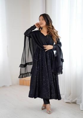 Black Sequin Work Georgette Kurta Set