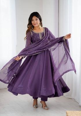 Purple Sequin Work Georgette Kurta Set
