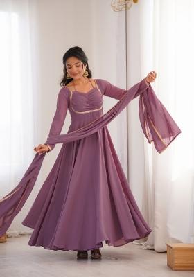 Pink Kota Doria Georgette Gown With Dupatta