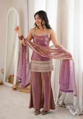 Pink Sequin Work Silk Kurta Set