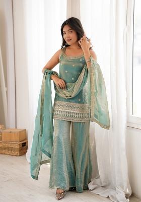 Sea Green Sequin Work Silk Kurta Set