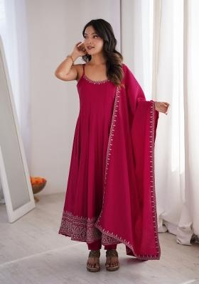 Pink Thread Work Silk Kurta Set