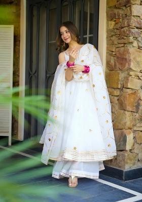White Embroidery Georgette Kurta Set