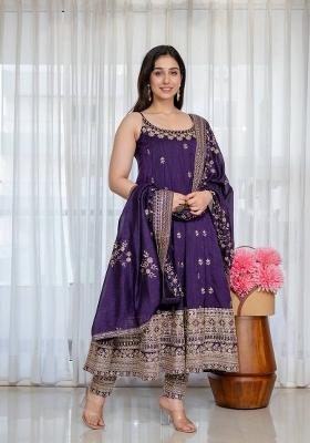Purple Sequin Work Silk Kurta Set