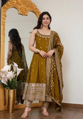 Mehendi Sequin Work Silk Kurta Set