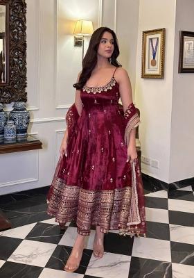 Maroon Sequin Work Silk Kurta Set