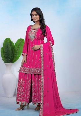 Hot Pink Sequin Work Chiffon Kurta Set