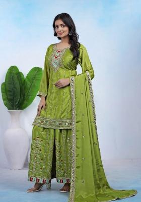 Green Sequin Work Chiffon Kurta Set
