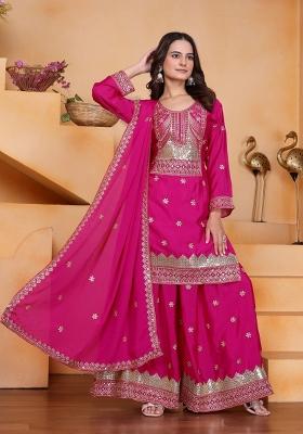 Pink Sequin Work Silk Kurta Set