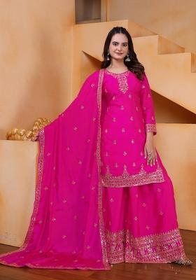 Pink Sequin Work Silk Kurta Set