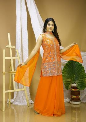 Orange Sequin Work Georgette Kurta Set