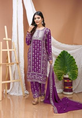 Purple Sequin Work Georgette Kurta Set