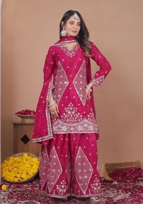 Rani Pink Sequin Work Silk Kurta Set