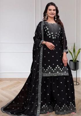 Black Sequin Work Silk Kurta Set