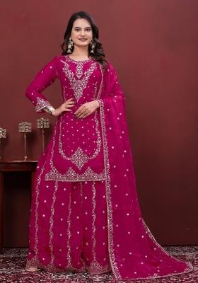 Pink Sequin Work Silk Kurta Set