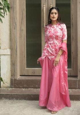 Pink Embroidery Chinon Palazzo Set