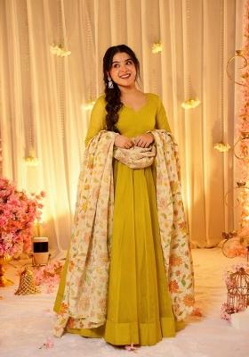 Mustard Printed Silk Kurta Set