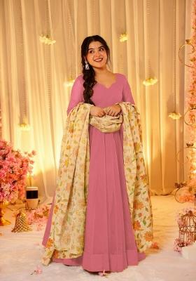 Pink Printed Silk Kurta Set