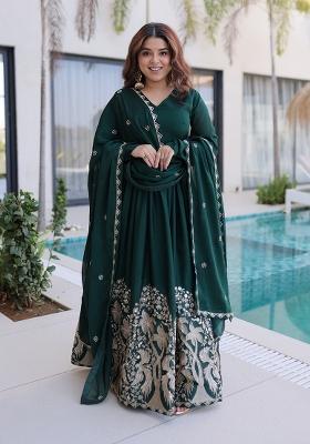 Green Embroidery Silk Gown With Dupatta