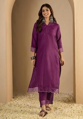 Purple Printed Cotton Kurta Set