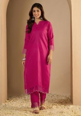 Pink Printed Cotton Kurta Set