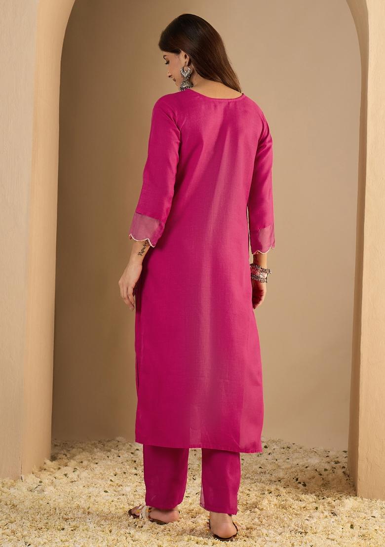 Pink Printed Cotton Kurta Set - Indya