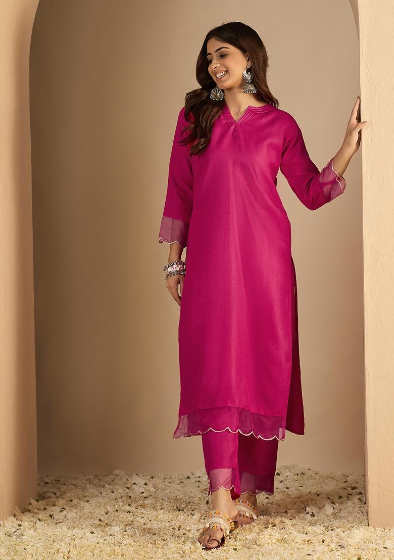 Pink Printed Cotton Kurta Set - Indya