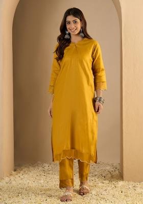 Yellow Printed Cotton Kurta Set