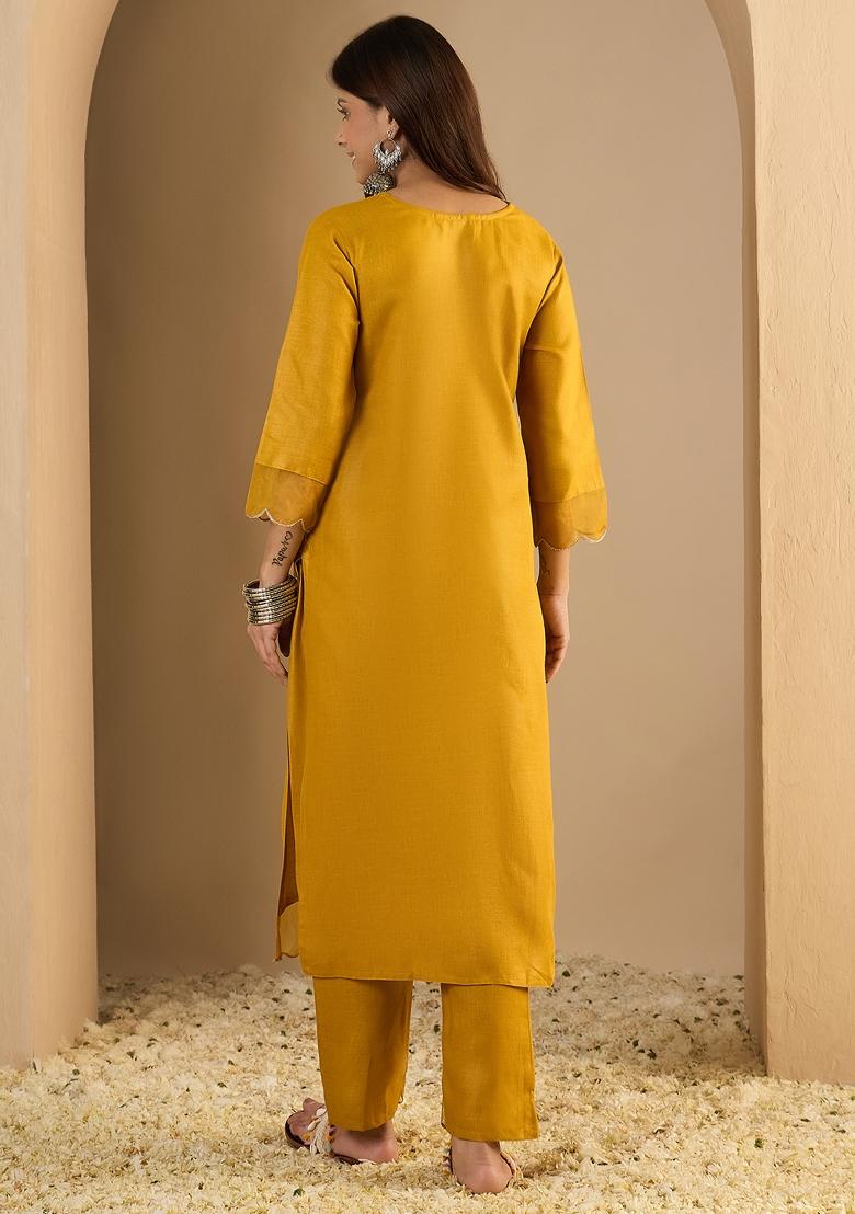 Yellow Printed Cotton Kurta Set - Indya